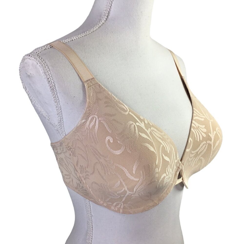 Wacoal Lace Seamless Plunge Bra 85935 Nude Beige 34DD Underwire Light Padding